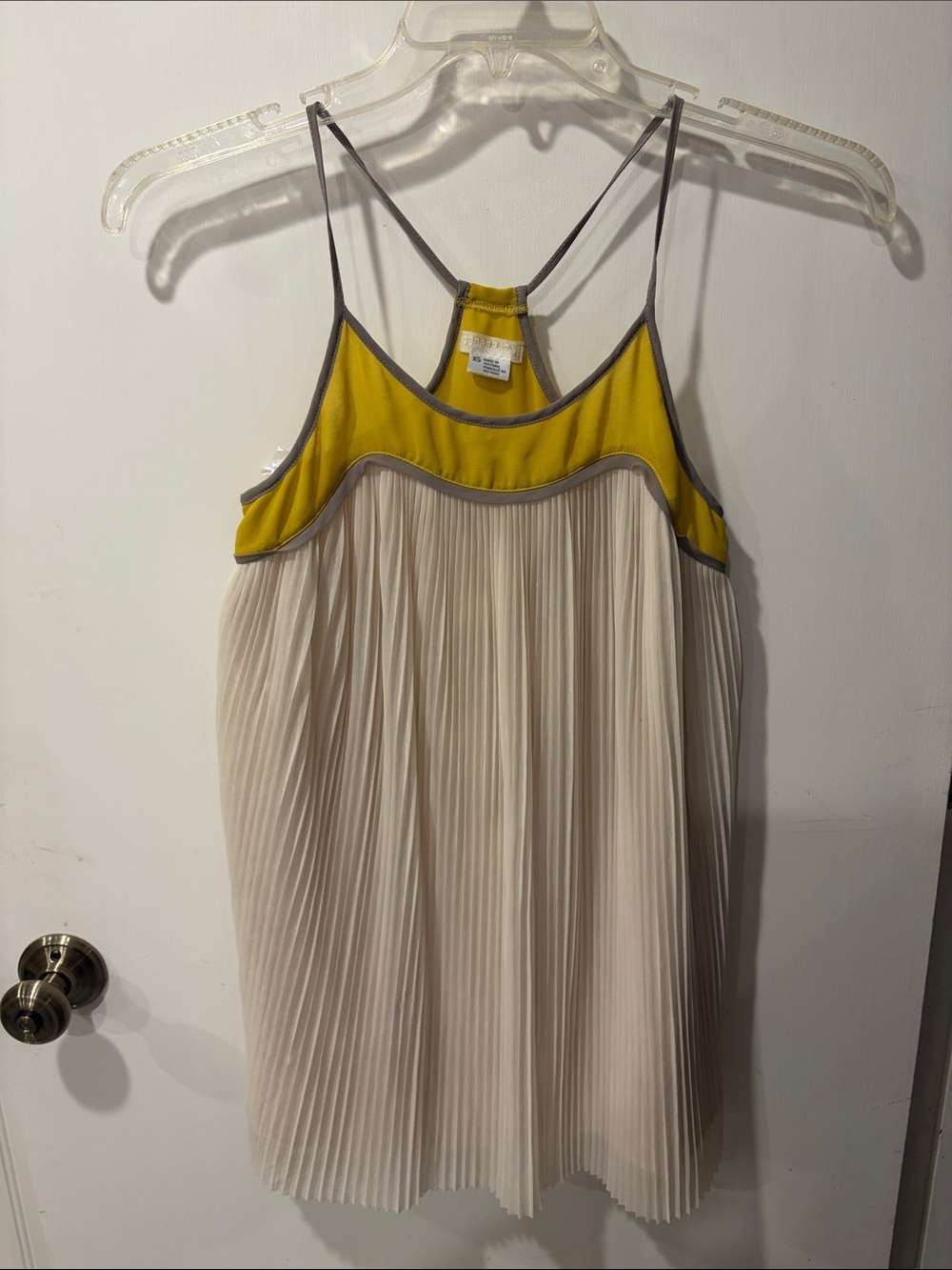 Cooperative Pleated Ivory & Mustard Spaghetti Strap Dress size XS